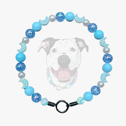 Blue Moon handcrafted beaded dog collar featuring blue pearl and AB iridescent beads by POPNCO made in BC