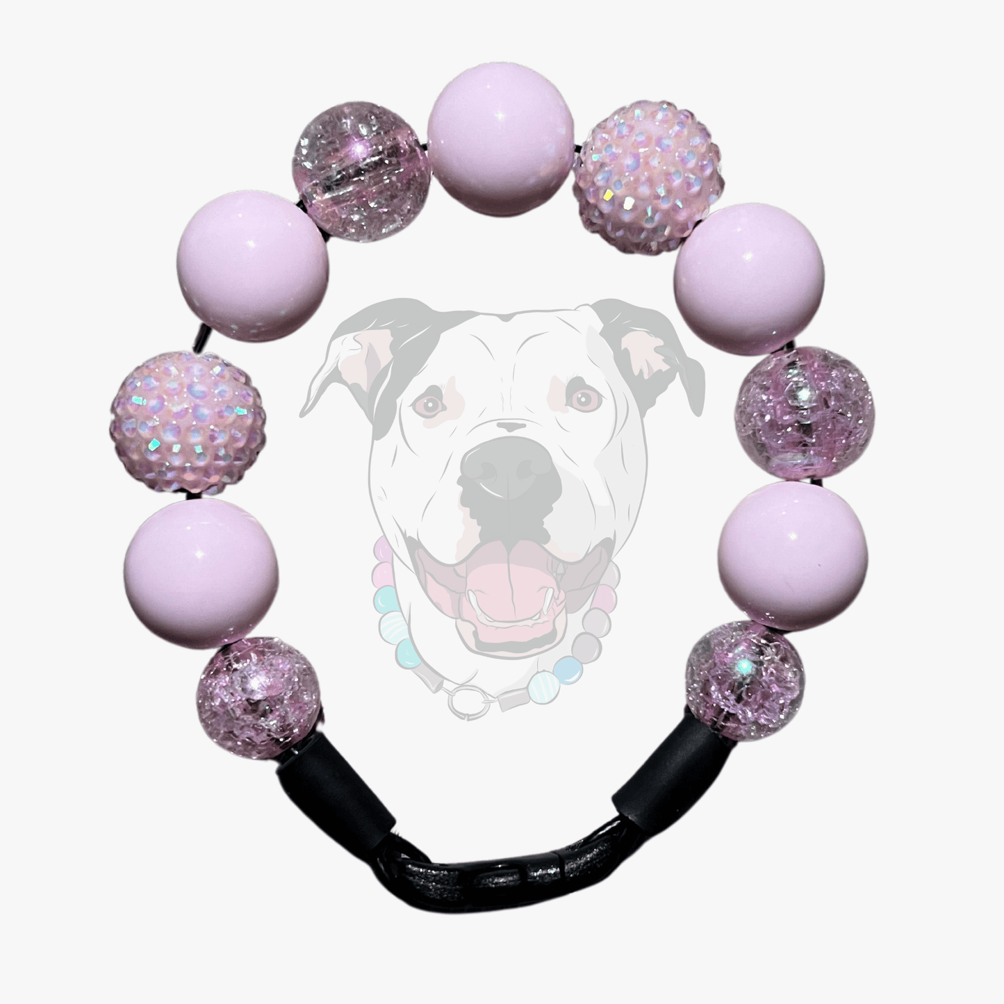 Close up of pale pink crackle and pastel bayberry beads used in the Pink Sugar collar by POPNCO