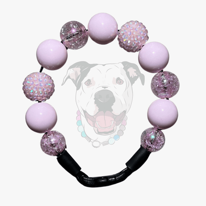 Close up of pale pink crackle and pastel bayberry beads used in the Pink Sugar collar by POPNCO