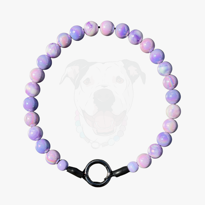 Purple beaded dog collar named zara, featuring AB purple acrylic beads with a black clasp on a white background from POPNCO Beaded pet Collars 