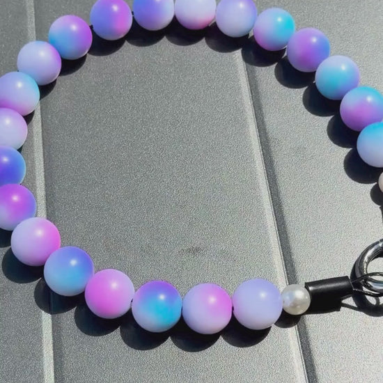 Video: Addison rainbow beaded dog collar by POPNCO — tie-dye pink purple white and blue slip-on pet collar